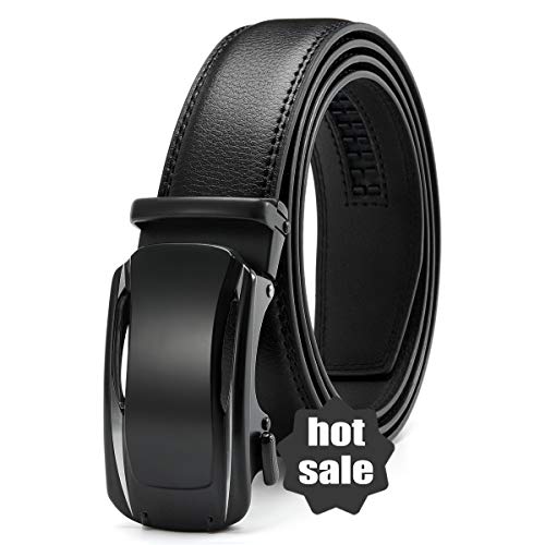 DOOPAI Mens Belt, Ratchet Genuine Leather Belt for Men 1 3/8' with Click Sliding Buckle,Gift Box