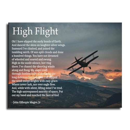 NeAFP High Flight Poem By John Gillespie Magee Jr Poster Canvas Painting Print Wall Art Modern Living Room Office Bedroom Room Aesthetics Gift Decoration (Unframed,16x20inch)