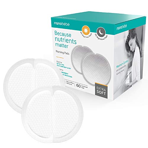 Nanobébé Disposable Nursing Pads Absorbent Breast Pads Day Ultra Thin, Day & Night, Contoured and Leakproof Breastfeeding Essentials (60 Count)