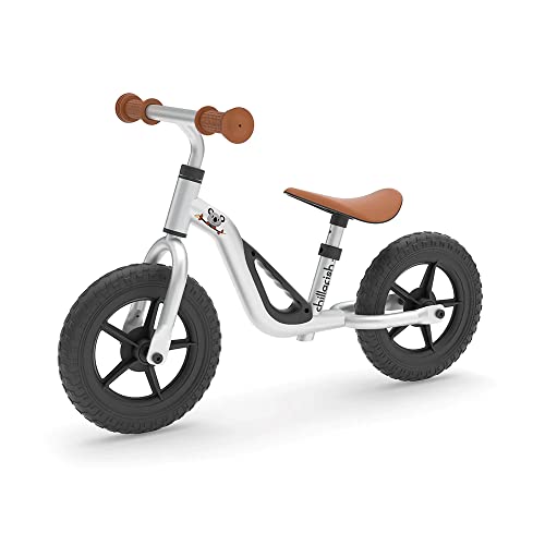 Chillafish Charlie Lightweight Toddler Balance Bike, Cute Trainer for 18-48 Months, Learn to Bike with 10' inch no-Puncture Wheels, Adjustable seat and Carry Handle., Silver
