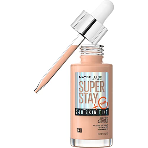 Maybelline Super Stay Up to 24HR Skin Tint, Radiant Light-to-Medium Coverage Foundation, Makeup Infused With Vitamin C, 130, 1 Count