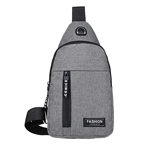 Sentmoon Sling Bag Crossbody Backpack for Men Women Chest Bag with Earphone Hole Daypack for Travel Hiking Cycling, Gray