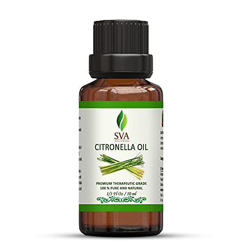 SVA Citronella Essential Oil 1/3oz (10ml) Premium Essential Oil for Diffuser, Aromatherapy, Candle-Making, Skin Care, Hair Care & Scalp Massage
