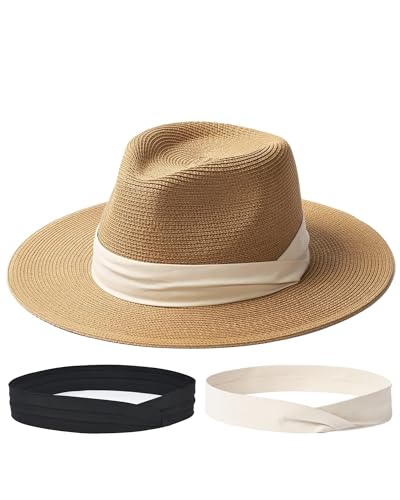 FURTALK Panama Hat Sun Hats for Women Men Wide Brim Fedora Straw Beach Hat UV UPF 50