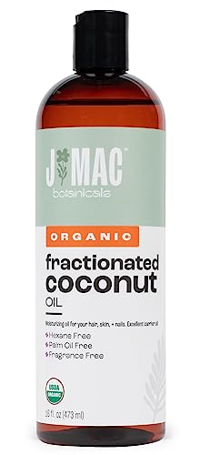 J MAC BOTANICALS, Organic Fractionated Coconut Oil (16 Oz.) Carrier oil for diluting essential oils, leave in conditioner for dry damaged hair, skin, massage