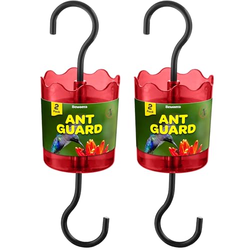 Ant Moat for Hummingbird Feeders [Set of 2] Ant Guard Keeps Ants Away from Feeders, Made of Durable Plastic, Red Color/Rustproof S Hooks, Suitable for All Hummingbird Feeders.