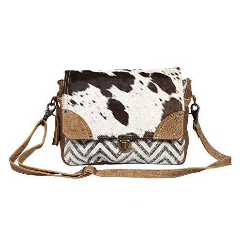 Myra Bag Pearl Fusion Upcycled Canvas & Cowhide Messenger Bag S-1380