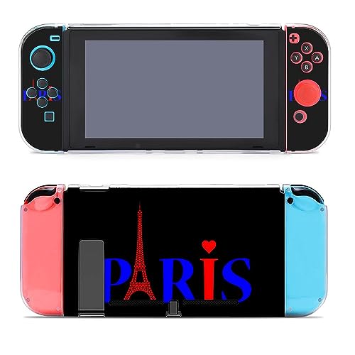 Love Heart Paris Eiffel Tower Protective Cover Case for Switch Game Controller Grip Cover with Holder Stand