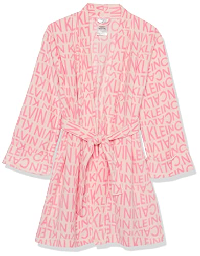 Calvin Klein Girls' Cozy Robe With Cuff, Pink Calvin Wave, L