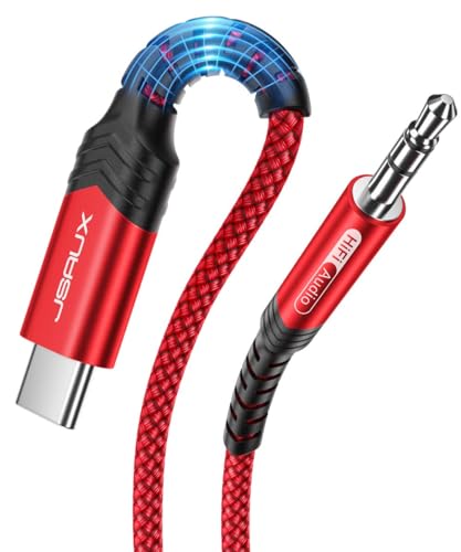 JSAUX USB C to 3.5mm Audio Aux Jack Cable Compatible with iPhone 15[3.3ft], USB Type C to 3.5mm Headphone Stereo Cord Car for iPhone 15 Pro Max 15 Plus, iPad Pro, Samsung Galaxy S24 S23 S22, Pixel-Red