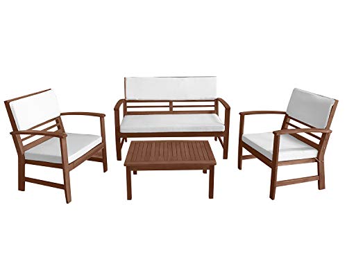 FDW Patio Conversation Set Patio Furniture Patio Sofa Set Outdoor Chat Set 4-Piece Acacia Wood Outdoor Seating Set with Water Resistant Cushions and Coffee Table for Pool Beach Backyard Balcony Garden