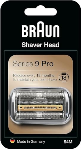 Braun Shaver Head Replacement Part 94M Silver, Compatible with Series 9 Pro and Series 9 Electric Razors for Men