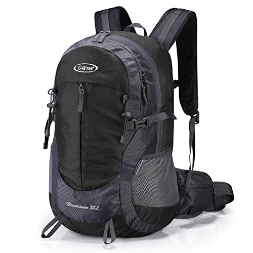 G4Free 35L Hiking Backpack Water Resistant Outdoor Sports Travel Daypack Lightweight with Rain Cover for Women Men (Black)