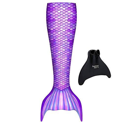 Fin Fun Fantasy with Included Monofin - Swimmable Mermaid Tail for Kids - Reinforced Water Game for Girls & Boys Made w/ Sun Resistant Material - (Purple, Child L/XL)