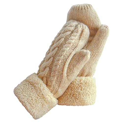 Women's Winter Gloves Warm Lining - Cozy Wool Knit Thick Gloves Mittens in 11 color (beige)