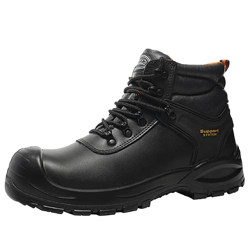 SAFETY LOONG Black Work Boots for Men Waterproof Leather Comfortable Non Slip Safety Construction Composite Toe Boots 11
