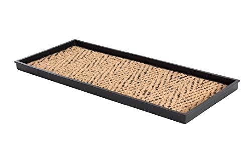 Anji Mountain AMB0BT3F-003 Black Rubber Boot/Shoe Tray with Coir, Fits 3 Pair (34.5' Wide), Tan & Black Insert