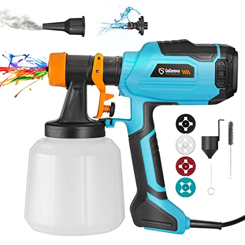 700W HVLP Power Paint Sprayer, GoGonova 1400ml Large Container Electric Spray Gun with Cleaning&Blowing Functions, 4 Nozzles, 3 Patterns and Filter for Home Exterior, Interior, Fence, Shed and Cabinet