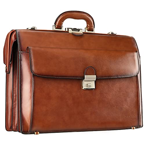 Banuce Vintage Leather Briefcase for Men with Lock 15.6 Inch Laptop Lawyer Work Bag Attorney Doctor Bag Brown