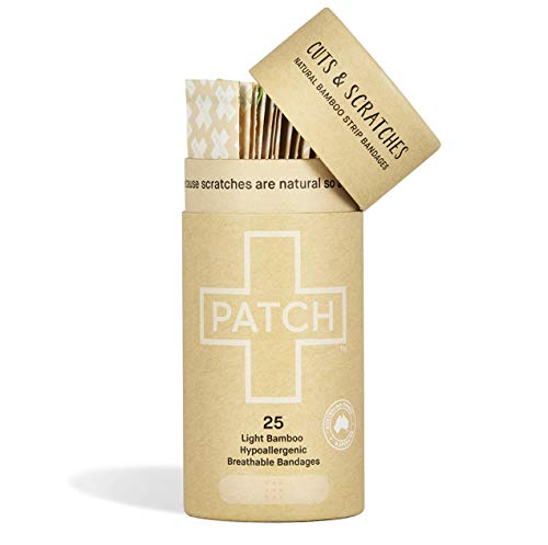 PATCH Eco-Friendly Bamboo Bandages for Cuts & Scratches, Hypoallergenic Wound Care for Sensitive Skin - Compostable & Biodegradable, Latex Free, Plastic Free, Zero Waste, Natural, 25ct