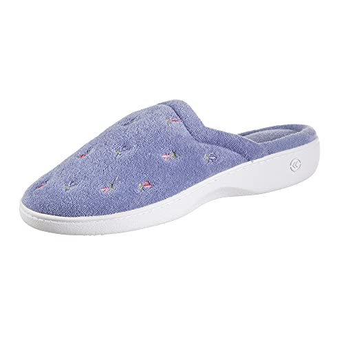 isotoner womens Terry slip Clog With Memory Foam for Indoor/Outdoor Comfort Slip on Slipper, Periwinkle Scalloped, 8.5-9 US