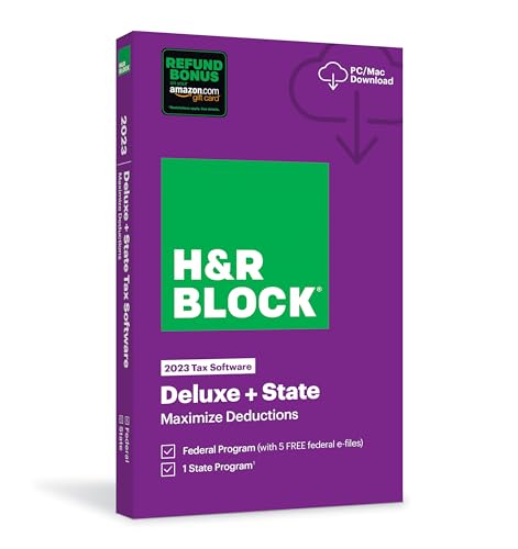 H&R Block Tax Software Deluxe + State 2023 with Refund Bonus Offer (Amazon Exclusive) (Physical Code by Mail)