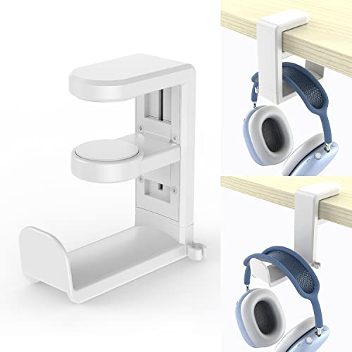 PC Gaming Headset Headphone Hook Holder Hanger Mount,Headphones Stand with Adjustable & Rotating Arm Clamp,Under Desk Design,Universal Fit,Built in Cable Clip Organizer EURPMASK White