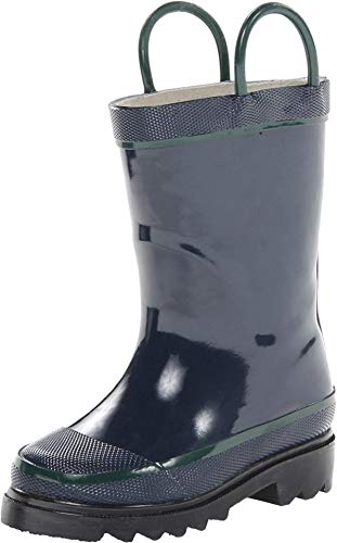 Western Chief Kids Waterproof Rubber Classic Rain Boot with Pull Handles, Navy, 4 M US Big Kid