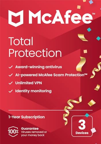 McAfee Total Protection 2024 | 3 Device | Cybersecurity Software Includes Antivirus, Secure VPN, Password Manager, Dark Web Monitoring | Key Card