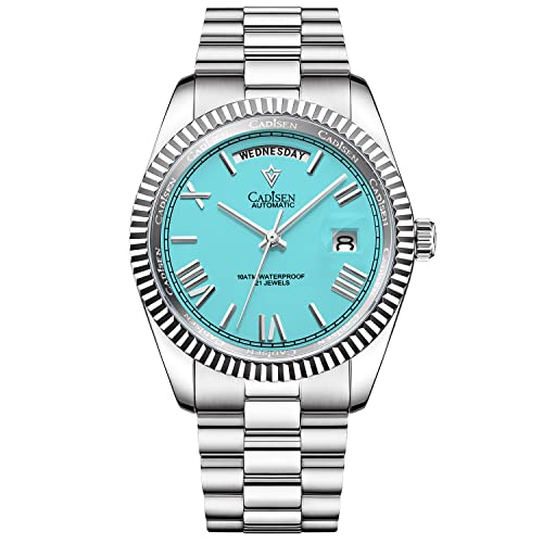 CADISEN Men’s Automatic Mechanical Watch Casual Watches for Men Waterproof Sapphire (Blue Ripple)