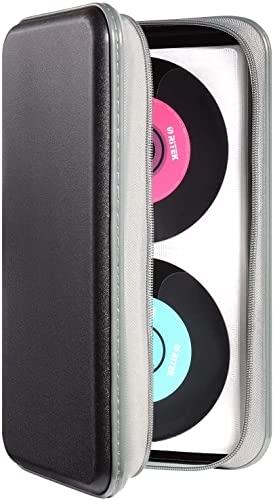 UENTIP CD Case,96 Capacity CD Holder Hard Plastic CD Storage Wallet Protective CD/DVD Case Holder for Car Home Travel (96, Black)