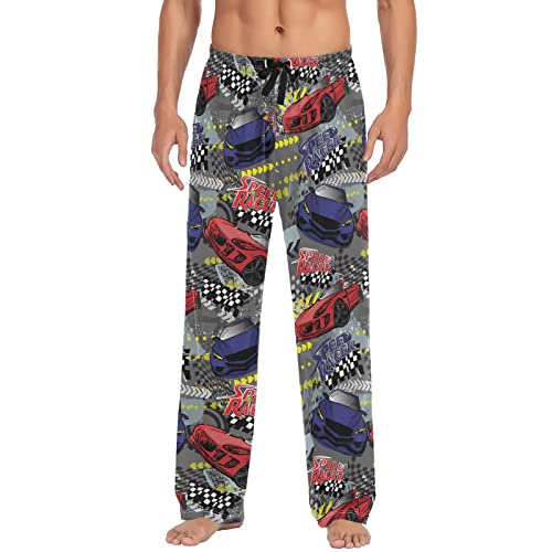 Red Blue Sportcar Pajama Pants Speed Racer Grunge Race Cars Men's Pajama Bottoms Lounge Sleepwear PJs Sleep Pants L