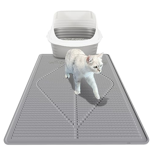 Mofason Cat Litter Mat XXL - Waterproof Kitty Litter Box mat for Floor - Extra Large Pet Trapping Litter Rug Pad - Silicone Cat Supplies & Accessories for Indoor Cats -Grey