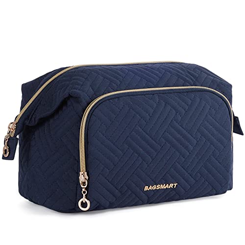 BAGSMART Travel Makeup Bag, Cosmetic Bag Make Up Organizer Case,Large Wide-open Pouch for Women Purse for Toiletries Accessories Brushes Dark Blue