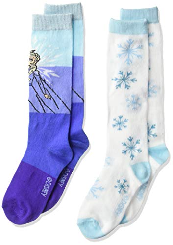 Disney Girls Frozen 2 Pack Knee High Casual Sock, Purple/White Assorted-frozen 2, Fits Sock Size 6-8.5 Fits Shoe Size 7.5-3.5 US