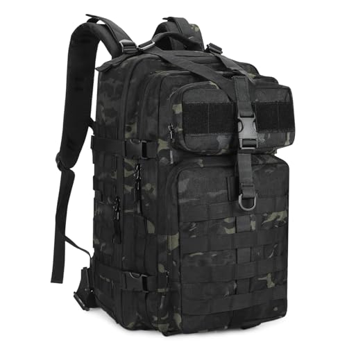 HUNTVP 1000D Tactical Backpack 45L Military MOLLE Backpack Assault Pack Army Camping Hiking Rucksack Outdoor Backpack (Black CP)