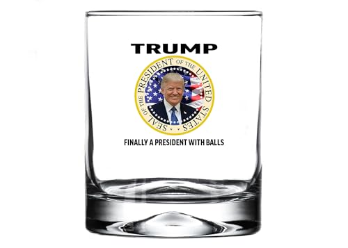 Rogue River Tactical Funny Trump Finally a President With Balls Old Fashioned Whiskey Glass Gift For Republican or Conservative