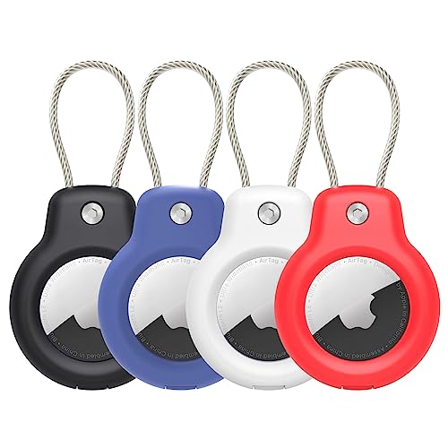 Compatible with Apple AirTag Secure Holder with Wire Cable, 4 Pack Air Tag Lock Case Keychain Key Ring Key Chain Luggage tag for Keys, Luggage & More Men Women's Keyrings & Keychains