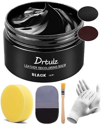 drtulz Black Leather Recoloring Balm, Leather Color Restorer Conditioner, Leather Repair Kits for Vinyl Furniture, Sofa, Car Seats, Shoes - Repair Leather Color on Faded & Scratched Leather Couches