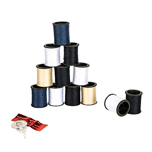 SINGER Polyester Hand Sewing Thread, 12 Mini Spools - 25 Yards Each, Assorted Neutral Colors