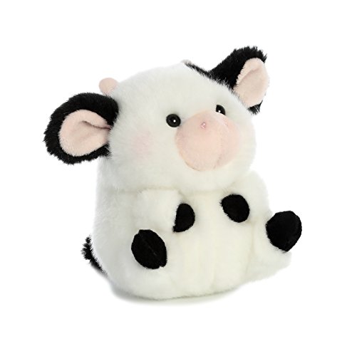 Aurora Round Rolly Pet Daisy Cow Stuffed Animal - Adorable Companions - On-The-Go Fun - White 5 Inches