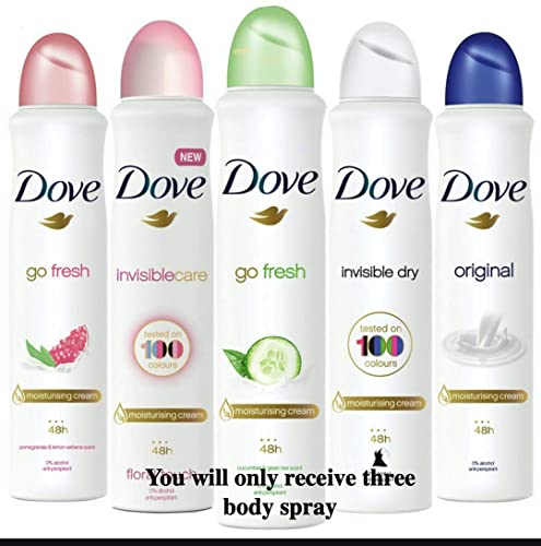 Dove body spray Anti-Perspirant/Anit-Transpirant (3X250ml/8.5oz, Mix within the avialble kinds)