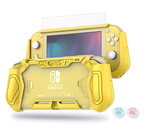 Switch Lite Protective Case for Nintendo, LeyuSmart Daily Gift (Ergonomic /Sturdy /Full Protection) Gift Idea with HD Screen Protector & Thumb Grip Caps for Family Happy Hours, Yellow