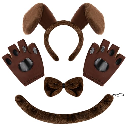 Spooktacular Creations 5 Pcs Animal Dog Puppy Costume Accessories Set with Dog Puppy Ears Headband, Bowtie, Gloves and Tail Animal Costume Accessories