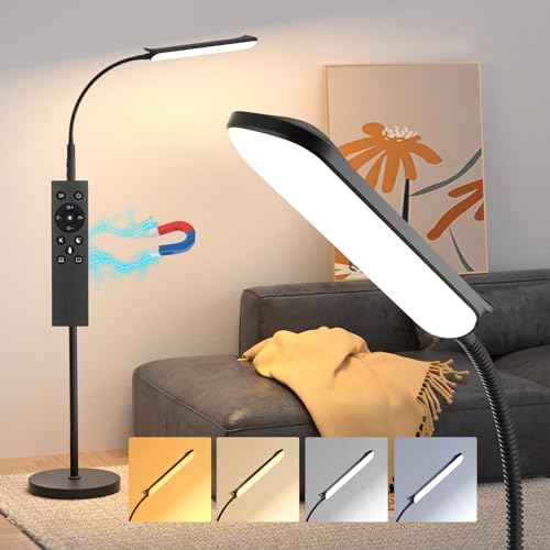 LED Floor Lamp, 18W Super Bright Floor Lamp for Living Room, Adjustable Stepless Colors & Brightness Gooseneck Standing Lamp, Eye Caring Reading Light with Remote& Touch Control for Bedroom Office