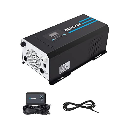 Renogy 2000w Pure Sine Wave Inverter Charger 12V DC to 120V AC Surge 6000w Off-Grid Solar Inverter Charger for RV Boat Home w/LCD Display, Auto Transfer Switch, Compatible with Lithium Battery