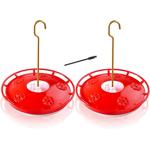 eWonLife Hummingbird Feeder for Outdoors, 2 Pack, Leak-Proof, Easy to Clean and Refill, Saucer Humming Bird Feeder Plastic, Including Hanging Hook, with 5 Feeding Ports (16 Ounce/Pack)