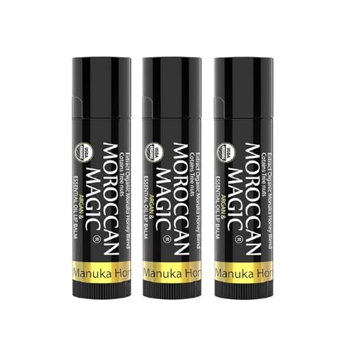 Organic Moroccan Magic Lip Balm 3 Pack | Manuka Honey Lip Balm Set | Chapsticks for Dry Lips | Made with Natural Argan, Essential Oils Lip Moisturizer and Vitamin E | Smooth Application, Non-Toxic