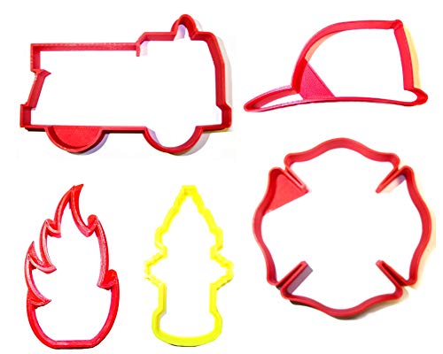 FIREFIGHTER FIREMAN OUTLINES FIRE TRUCK HELMET HYDRANT SET OF 5 COOKIE CUTTERS MADE IN USA PR1398
