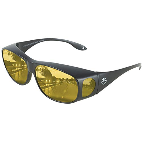 Optix 55 Fit Over HD Day/Night Driving Glasses Wraparound Sunglasses for Men, Women - Anti Glare Polarized Wraparounds (Night Vision Black)
